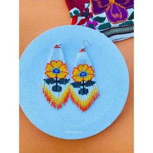 Mexican Earrings, Huichol Earrings, Floral Mexican Earrings, Boho Floral Earring